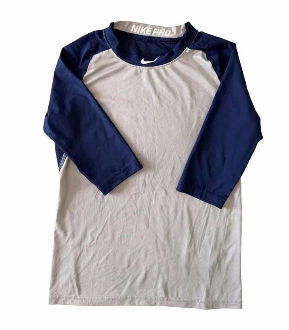 Kids Nike Pro MLB Dri-Fit 3/4 Sleeve Shirt Size M Blue Grey Slim Fit